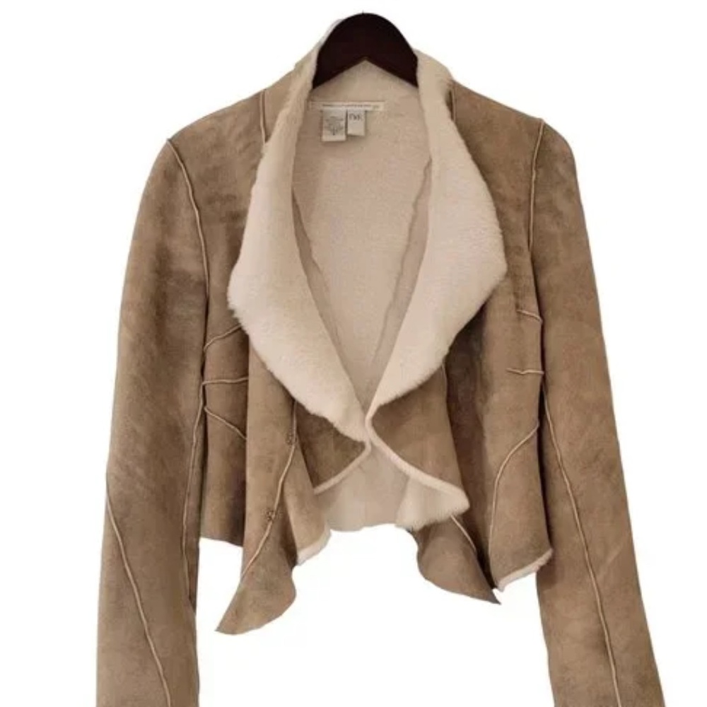 DVF Suede Beige Draped Distressed Jacket